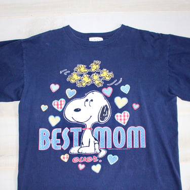 Vintage 90s Snoopy Woodstock T Shirt, 1990s Peanuts Tee, Best Mom, Mother's Day, Short Sleeve, Graphic, Hearts 