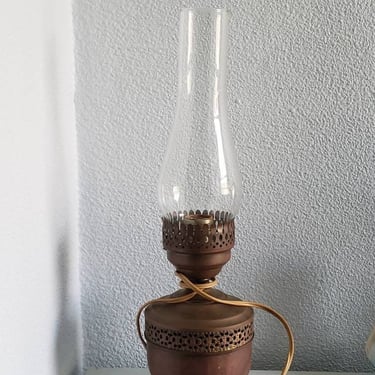 Antique Ainsley Lamp Company Brass and Copper Hurricane Lamp     1930s oil lamp conversion 