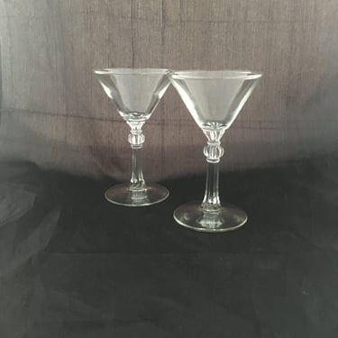 Set of 2 Art Deco SMALL Martini Glasses, 3.5 OZ, Column Pillar Knob Stem, Mid Century Modern Liquor Cocktail Coupe Glasses, Libbey Stardust 