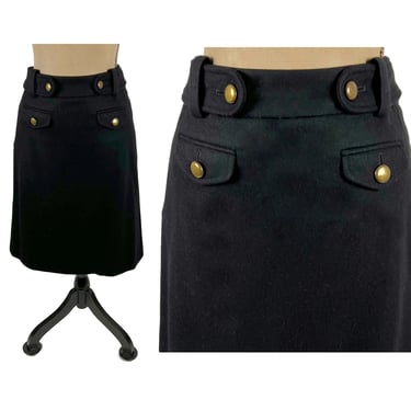 Y2K Black Wool Skirt Medium, J CREW Cashmere Blend A Line Midi Skirt with Button on Belt, Office Academia Winter 2000s Clothes Women Vintage 