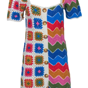 Farm - Multicolored "Mixed Textures Crochet Dress" Sz XS