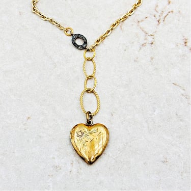 Vintage 12K Gold Heart Locket Necklace, Pave Diamond Jewelry, Photo Locket, Nostalgia Gift for Her 