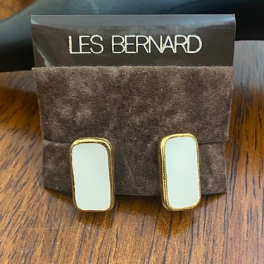 Les Bernard Gold And White Earrings Vintage 