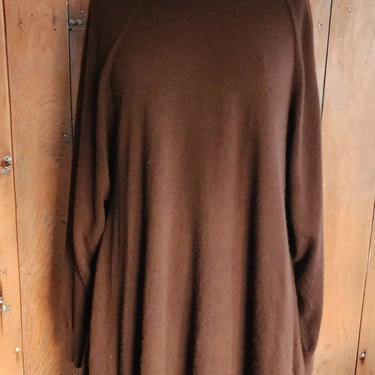 Vintage 90s Cashmere Dress Brown, Trapeze Style Long Sleeved 