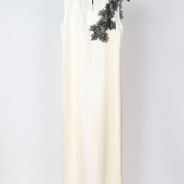 Scoop-Neck Silk Lace Dress - Cream