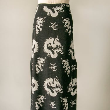 1970s Maxi Skirt Knit Dragons S 