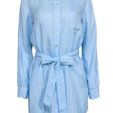 120% Lino - Light Blue & White Pinstripe Linen Shirtdress Sz S