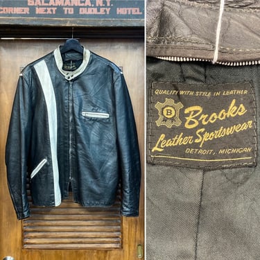 Vintage 1960’s Size XL “Brooks” Two-Tone Cafe Racer MC Leather Jacket, 60’s Motorcycle Jacket, Vintage Clothing 