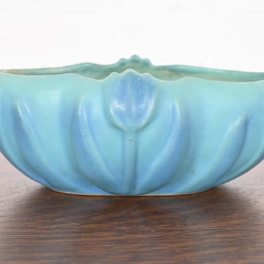 Van Briggle Arts & Crafts Turquoise Glazed Ceramic Bowl With Tulip Motif