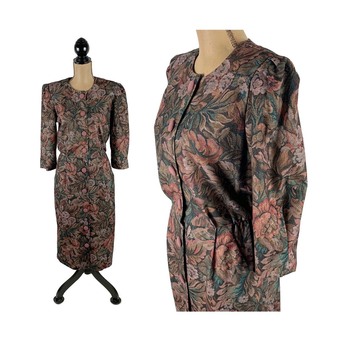 1940's McCall Button Up Dress with Square Set Sleeves in Two Lengths - Bust 36