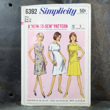 1966 Simplicity #6392 Dress Pattern | Size 14/Bust 34