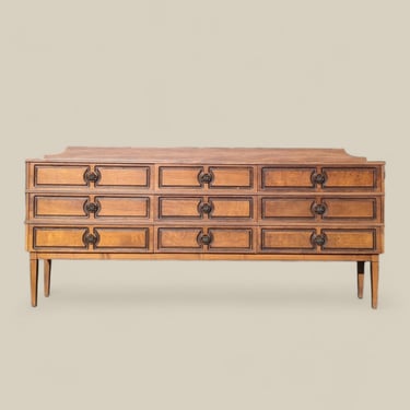 Vintage Sideboard, Mid Century, Unique Dresser, Cabinet, Credenza, 9 Drawers, Storage, Asian Inspired, Walnut, Laminate Top 