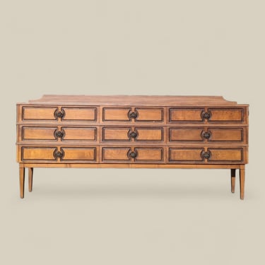 Vintage Sideboard, Mid Century, Unique Dresser, Cabinet, Credenza, 9 Drawers, Storage, Asian Inspired, Walnut, Laminate Top 