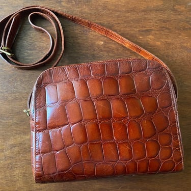 Vintage Furla Tan Leather Embossed Purse Made in Italy Crossbody Bag 