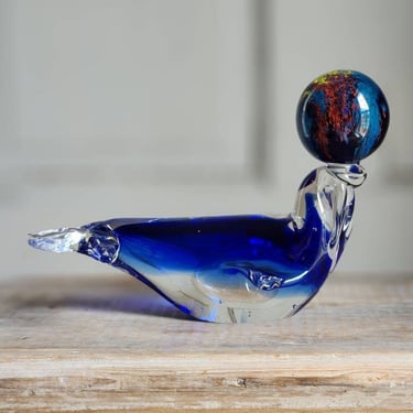 Murano style cobalt glass seal sculpture statue art 