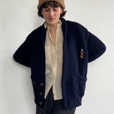 Navy Wool Chunky Knit Cardi (M)