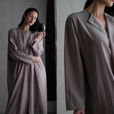 Vintage 80s GIORGIO ARMANI Iridescent Taupe Sharkskin Silk Blend Single Button Swing Duster | Made in Italy | 1980s Armani Designer Jacket 