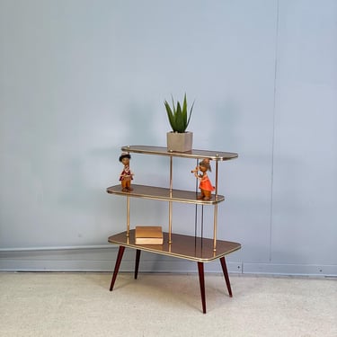 1960s German walnut flower table with brass accents - Vintage - mid century modern 