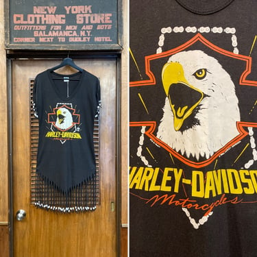 Vintage 1980’s Harley Davidson Tee Shirt Beaded Fringe Dress, Vintage Harley Davidson, Tee Shirt Dress, Fringe Dress, 1980’s Dress 