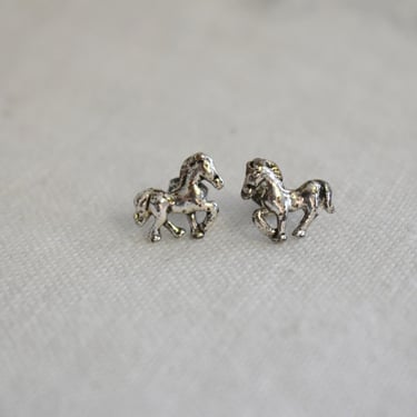 Vintage Tiny Silver Horse Pierced Earrings 