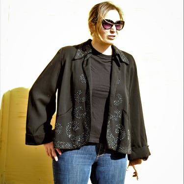 Vintage 1940s Juilliard Black Beaded Wool Swing Jacket, Medium / Large Women 