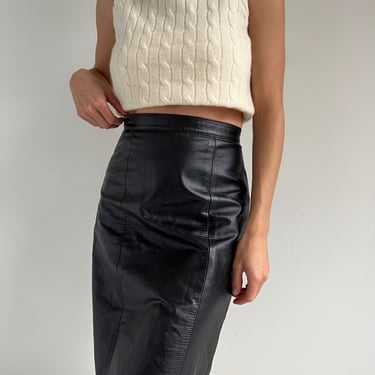 Vintage Carbon Leather Pencil Skirt