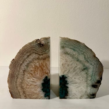 Pair of Vintage Teal Geode Bookends Beautiful Colors