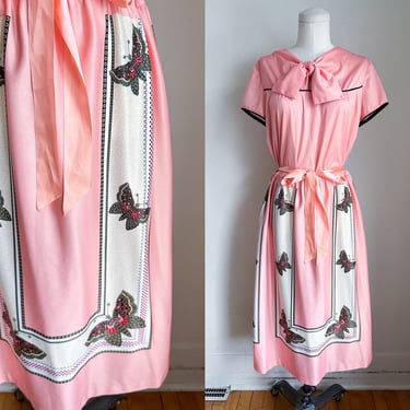 Vintage 1970s Butterfly Novelty Print Pink Dress / M 