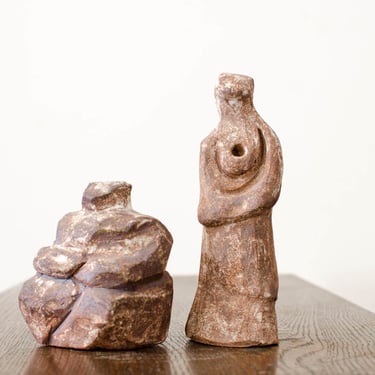 Vintage Stoneware Art Pottery Figurines - Set of 2 