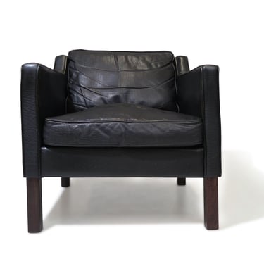 Mid-century Danish Black Leather Lounge Chair in Manner of Borge Mogensen