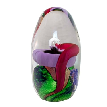 Berry Davis Signed Contemporary Pink Purple Green Swirl Design Studio Art Glass 