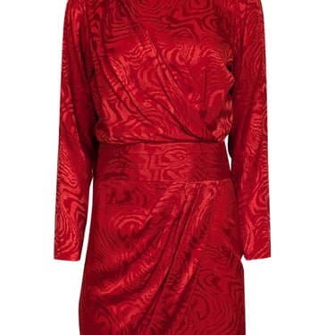 Ronny Kobo - Red Swirl Print Silk Blend Draped Dress Sz S