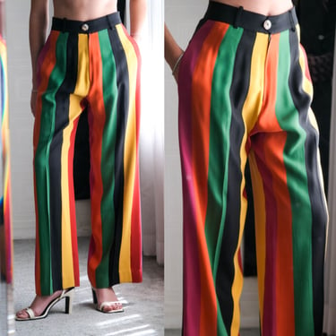 Vintage 90's MOSCHINO Runway Striped Wide Legged Slacks | Documented Spring 1991 | Made in Italy | 1990s MOSCHINO Collectible Designer Pants 