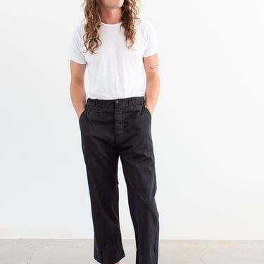 Vintage 34 Waist Black Cotton Twill Chinos | High Rise Unisex Straight Leg Utility Pant Trouser | P239 