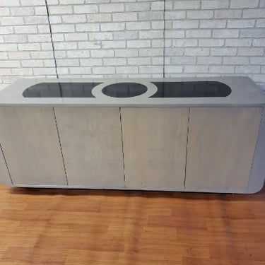 Modern Contemporary Gray Lacquer Invisible 4 Door Waterfall Credenza