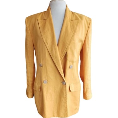 Vintage 80s Yellow Blazer Linen Summer Jacket 