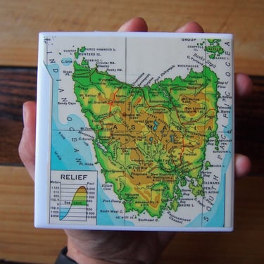 1937 Tasmania Australia Map Coaster. Tasmania Map. Vintage Australia Gift. Australian Decor. Aussie Gift. Hobart Map. Australia Coasters. 