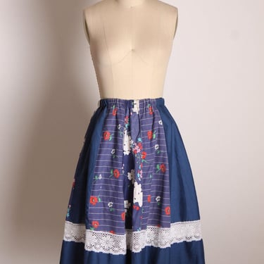 1970s Red, White and Blue Lace Patchwork Ruffle Lace Square Dance Style Skirt by Carefree Fashions -XL to 2XL 