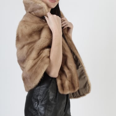 Emba Fur Back Collar Mink Stole, Vintage 60s Autumn Haze Shawl, Bridesmaids MOTB Wrap 