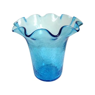 Vintage Mid century modern Blenko blown glass ruffle crackle vase pontil 