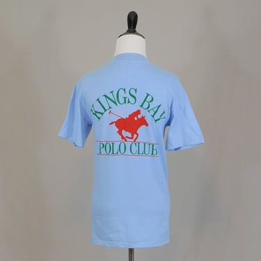 80s Graphic Tee - Kings Bay Polo Club T-Shirt - Light Blue Green Red Horse - Cotton Hanes Beefy T - Vintage 1980s - S 
