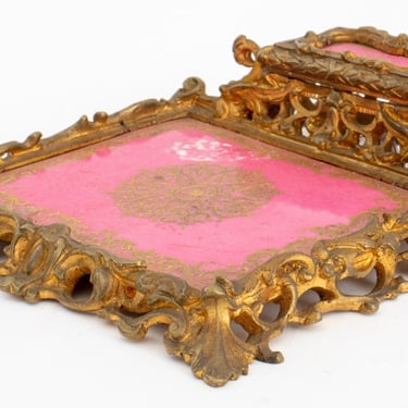 Rococo Style Porcelain & Gilt Bronze Inkwell