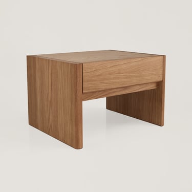 Modern Wood Nightstand with Drawer | Solid Oak & Walnut Side Table | Scandinavian Waterfall End Table | Mid-century Modern Low Nightstand 