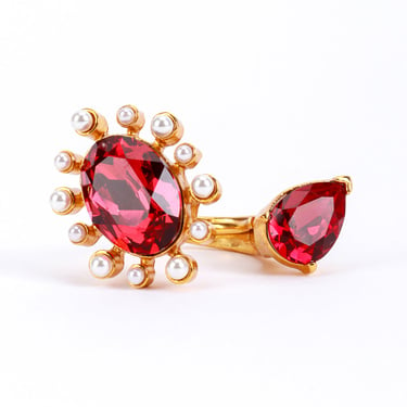 Ruby Crystal & Pearl Open Ring