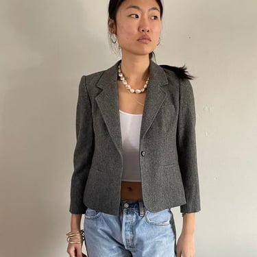 Vintage 1980s Evan Picone Cropped  Wool Blazer and Matching Skirt Suit Set- Charcoal   