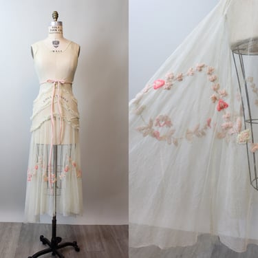 1930s MESH yarn embroidered dress gown xs | new spring 
