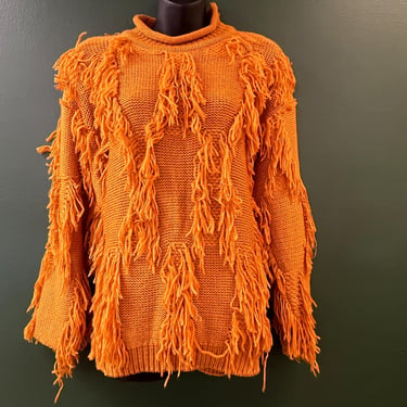 1980s fringe sweater gold harvest pullover medium / large 