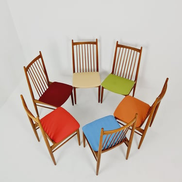 Mid Century German solid oak, 6 Dining Chairs by Ernst Martin Derringer 