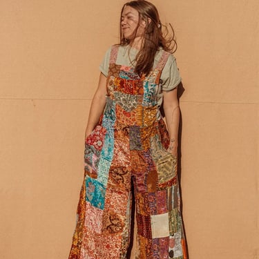 REVERSIBLE Hippie Boho Patchwork Silk Overalls, 2 in 1
