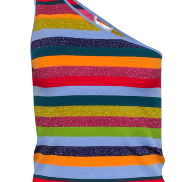 Milly - Blue, Red, & Multi Color Rainbow Sleeveless One Shoulder Top Sz L